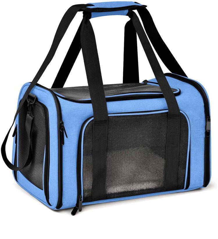 S Blue Portable Foldable Pet Carrier Bag - Large Capacity Travel Carrier for 2 Small Pets, Comfortable and Stylish Cat Backpack, Foldable & Easy to Carry