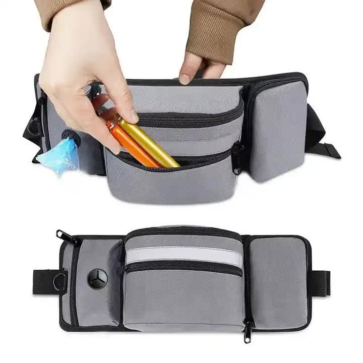 Grey Portable Dog Training Bag - Multi-Function Pet Snack Pouch, Waste Bag Holder, and Training Waist Bag for Dog Walking and Outdoor Adventures