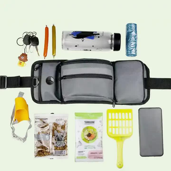 Grey Portable Dog Training Bag - Multi-Function Pet Snack Pouch, Waste Bag Holder, and Training Waist Bag for Dog Walking and Outdoor Adventures