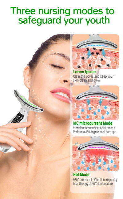 7-Color LED Neck Massager with Heat Therapy, 7 Modes, USB Rechargeable Neck Beauty Device