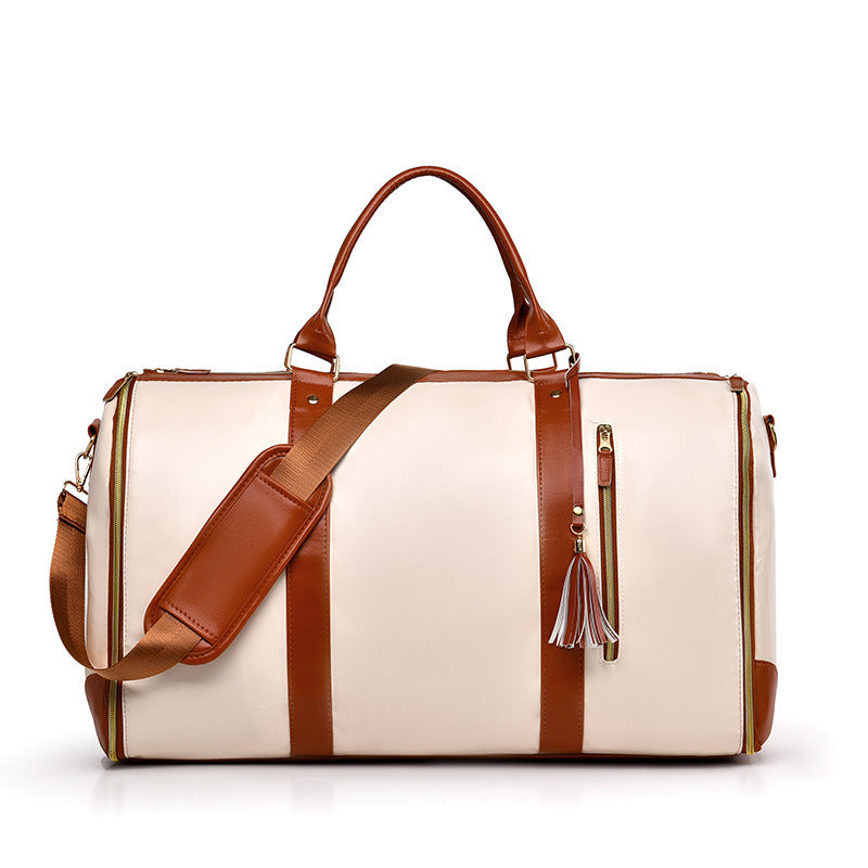 White And Brown  PU Leather Foldable Garment Bag, Women&