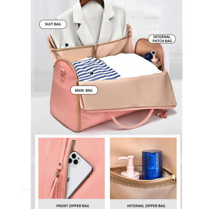 White And Brown  PU Leather Foldable Garment Bag, Women&