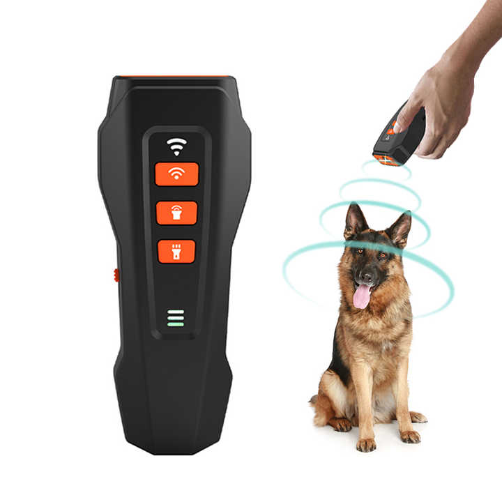 Black And Orange Ultrasonic Dog Bark Control Device, Rechargeable Dog Trainer with LED Flashlight, Portable Anti-Barking Tool