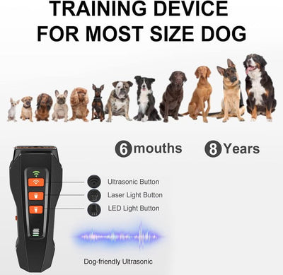 Black And Orange Ultrasonic Dog Bark Control Device, Rechargeable Dog Trainer with LED Flashlight, Portable Anti-Barking Tool