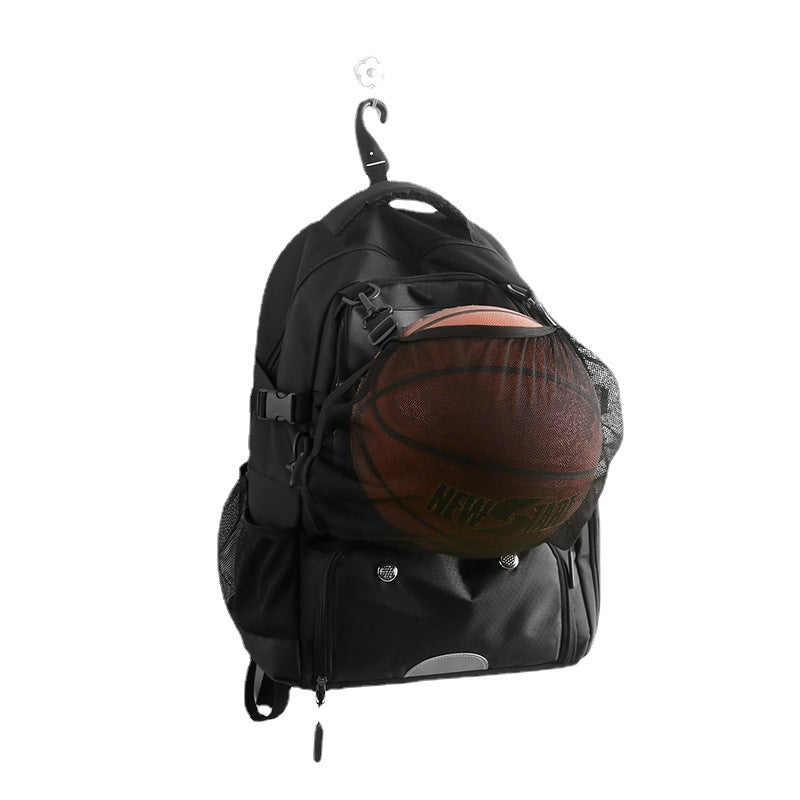 Black Large Capacity Sports Backpack, Waterproof Basketball & Soccer Bag, Separate Shoe Compartment, Student Backpack