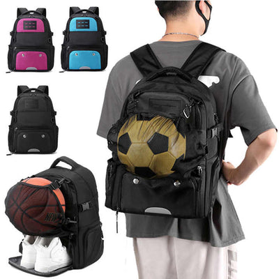 Blue And Black Large Capacity Sports Backpack, Waterproof Basketball & Soccer Bag, Separate Shoe Compartment, Student Backpack