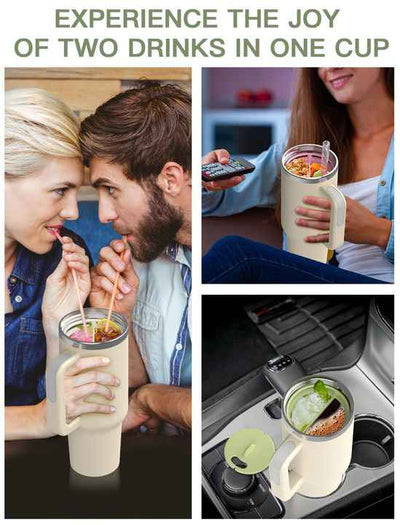 Pink 40oz Silicone Dual-Chamber Cup Separator - Food-Grade Drink Divider, Cold Drink Mug with Separate Compartments, BPA-Free Silicone Liner for Beverages, Juice, Coffee, and Tea
