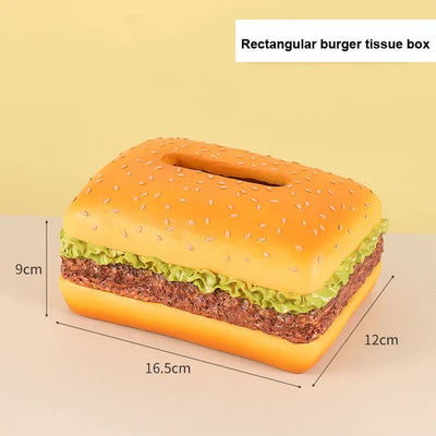 Square Creative Burger Tissue Box - Fun American-Style Cartoon Paper Towel Holder for Home Décor and Gifts