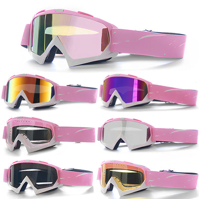 Progressive Pink + Rose Pink Lenses Outdoor Protective Motorcycle Goggles – Windproof, Dustproof, Skiing, and Cycling Eyewear – Lightweight Anti-Fog Design for Men and Women