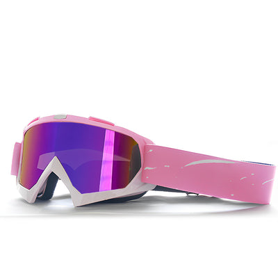 Progressive Pink + Colorful Lenses Outdoor Protective Motorcycle Goggles - Windproof, Dustproof, Skiing, and Cycling Eyewear - Lightweight Anti-Fog Design for Men and Women