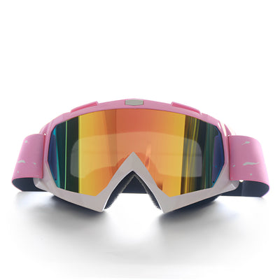 Progressive Pink + Colorful Lenses Outdoor Protective Motorcycle Goggles - Windproof, Dustproof, Skiing, and Cycling Eyewear - Lightweight Anti-Fog Design for Men and Women