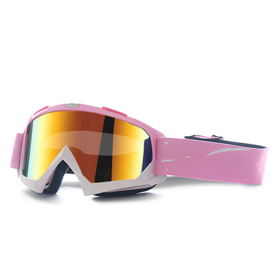 Progressive Pink + Imitation Red Lenses Outdoor Protective Motorcycle Goggles - Windproof, Dustproof, Skiing, and Cycling Eyewear - Lightweight Anti-Fog Design for Men and Women