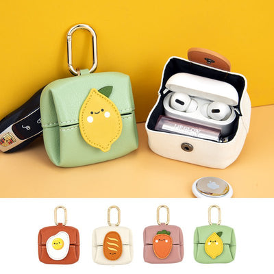 Fried Egg Pattern Orange Cute Multifunctional Mini Leather Coin Purse with Keychain for Lipstick, Bluetooth Earbuds, and Small Essentials