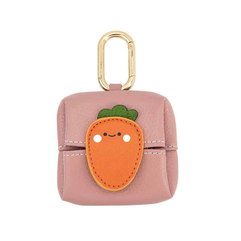 Carrot Pattern Pink Cute Multifunctional Mini Leather Coin Purse with Keychain for Lipstick, Bluetooth Earbuds, and Small Essentials