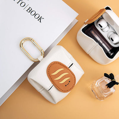 Carrot Pattern Pink Cute Multifunctional Mini Leather Coin Purse with Keychain for Lipstick, Bluetooth Earbuds, and Small Essentials