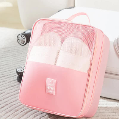 2 Pcs Pink Waterproof Foldable Travel Shoe Storage Bag, Three-Layer Design Shoe Organizer, Portable Shoe Pouch for Trips