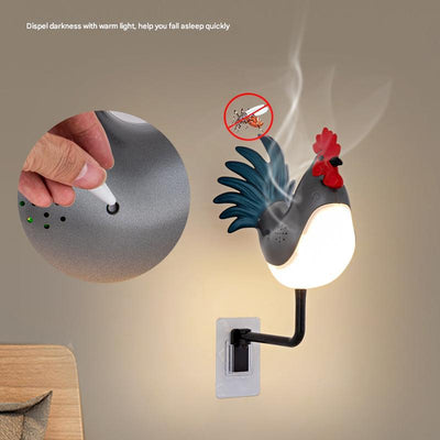 Grey USB Rechargeable Rooster Wall Lamp with Sound, Aromatherapy, and Decorative Design – Creative Nightlight for Bedroom and Corridor