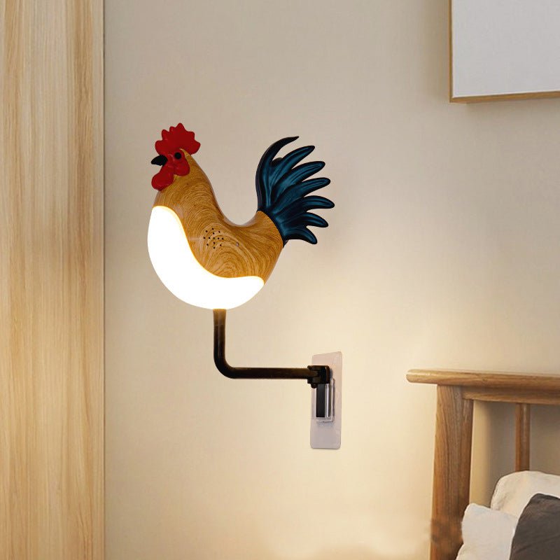 Silver USB Rechargeable Rooster Wall Lamp with Sound, Aromatherapy, and Decorative Design - Creative Nightlight for Bedroom and Corridor