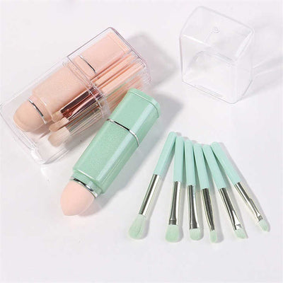 White 8-in-1 Retractable Mini Makeup Brush Set with Protective Cover – Compact Design for Travel and On-the-Go Touchups