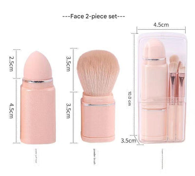 White 8-in-1 Retractable Mini Makeup Brush Set with Protective Cover – Compact Design for Travel and On-the-Go Touchups