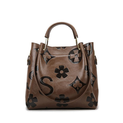 Dark Brown Elegant Embossed PU Leather Tote Bag for Women - Large Capacity Handbag with Inner Pouch