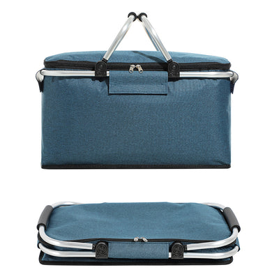 Insulated Picnic Basket with Aluminum Frame - Portable Collapsible Cooler Bag 18L 40*20*23cm(Green plaid)