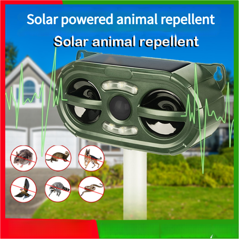 Solar-Powered Ultrasonic Animal Repellent - Outdoor, Waterproof Pest Deterrent for Rodents, Birds, and More