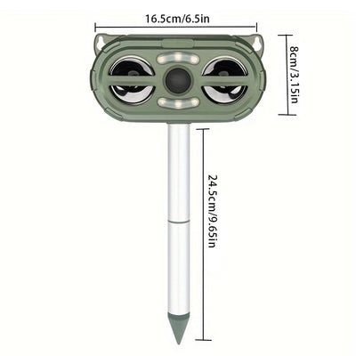 Solar-Powered Ultrasonic Animal Repellent - Outdoor, Waterproof Pest Deterrent for Rodents, Birds, and More