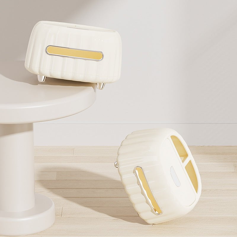 Multi-Functional Tissue Box Organizer with Storage Compartments - Beige