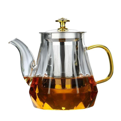 Elegant Glass Teapot with Gold Handle and Stainless Steel Infuser - 1000ml Capacity