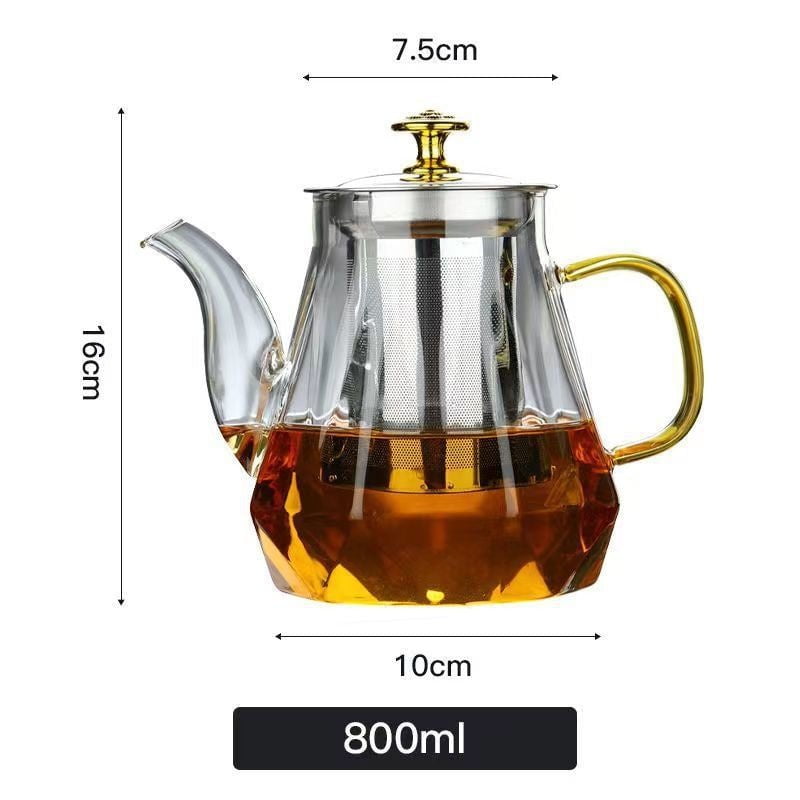 Elegant Glass Teapot with Gold Handle and Stainless Steel Infuser - 800ml Capacity