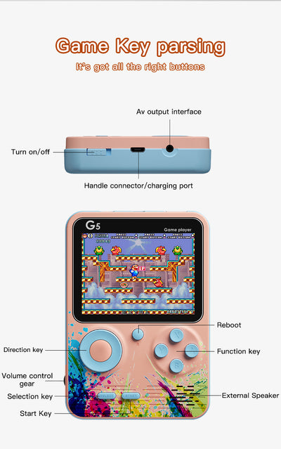 G5 Retro Handheld Game Console with 500 Classic Games - Green with gamepad