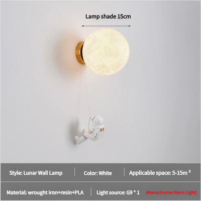 Astronaut Moon Wall Lamp with Warm Light,Diameter 15cm
