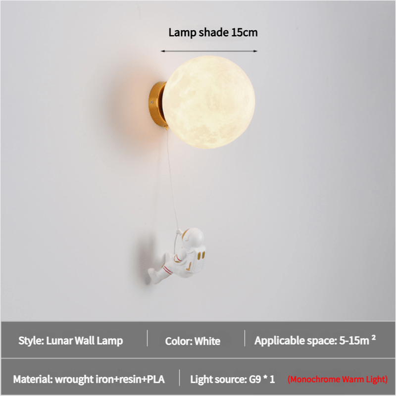 Astronaut Moon Wall Lamp with Warm Light,Diameter 15cm