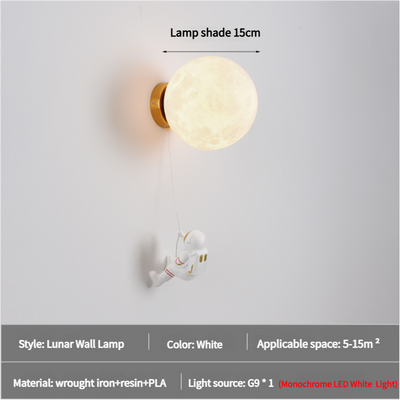 Astronaut Moon Wall Lamp with LED White Light,Diameter 15cm