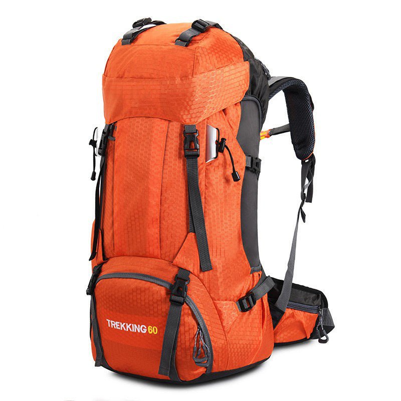 Orange 60L Waterproof Hiking Backpack with Multi-Pocket Design for Outdoor Adventures