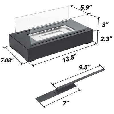 Portable Detachable Tabletop Bioethanol Fireplace - White Rectangular Design with Glass Shields