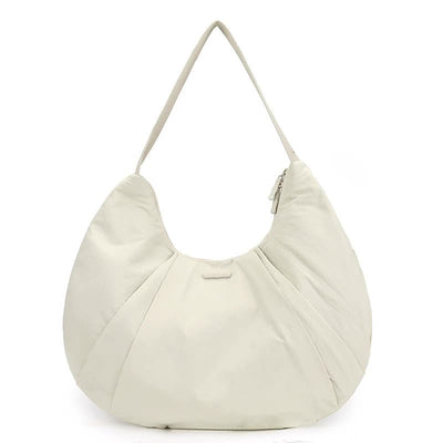 White Waterproof Nylon Lightweight Tote Shoulder Bag - Stylish and Spacious for Daily Commute and Outdoor Activities