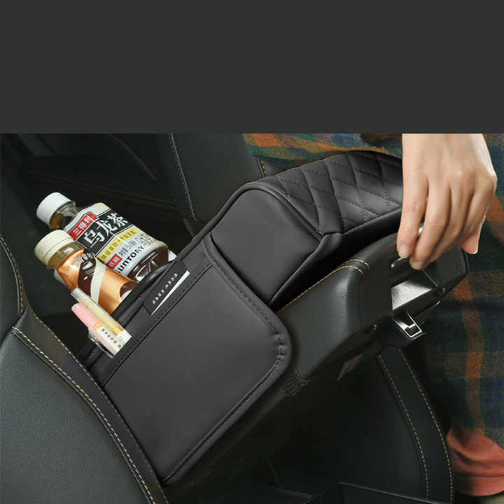 GT-6 No embroidery Beige ,Multifunctional Car Armrest Storage Box Cushion - Universal Fit with Cup Holder and Tissue Dispenser