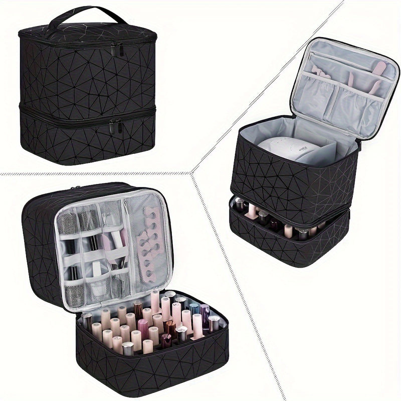 Sliver Large Capacity PVC Cosmetic Bag - Portable Nail Polish Storage Case with Dividers