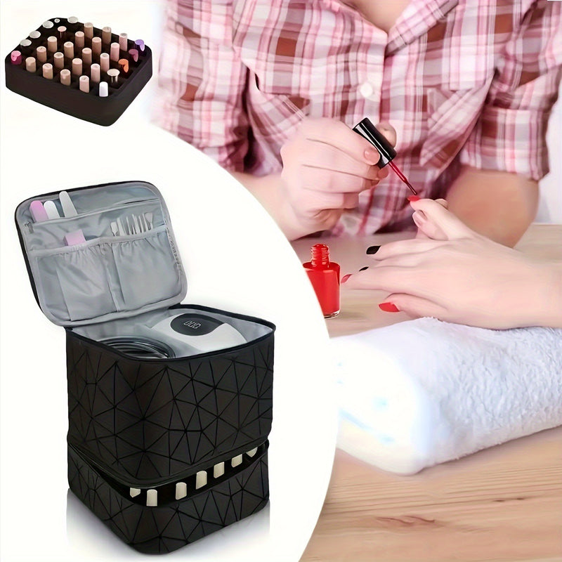 Sliver Large Capacity PVC Cosmetic Bag - Portable Nail Polish Storage Case with Dividers