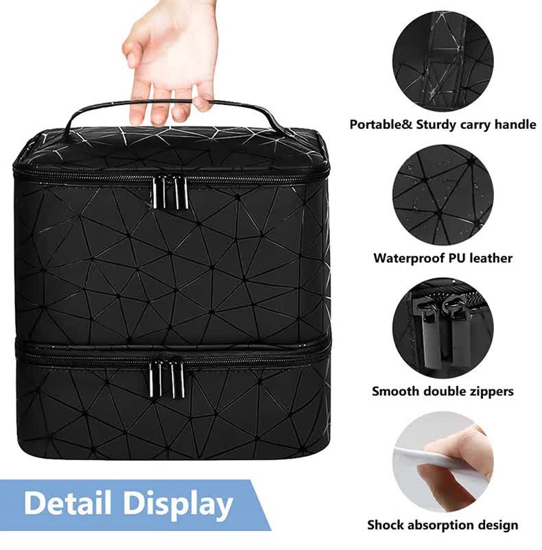 Sliver Large Capacity PVC Cosmetic Bag - Portable Nail Polish Storage Case with Dividers