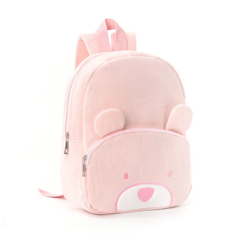 Cute Pink Bear Backpack - Soft Corduroy Material with Adjustable Straps