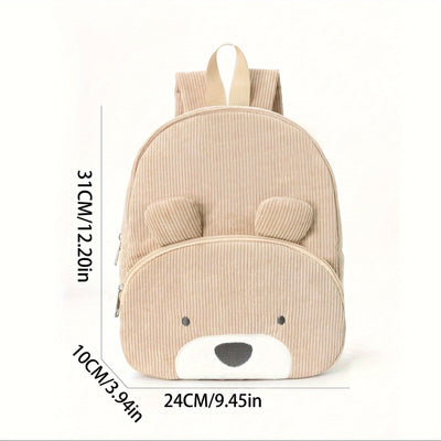 Cute Pink Bear Backpack - Soft Corduroy Material with Adjustable Straps