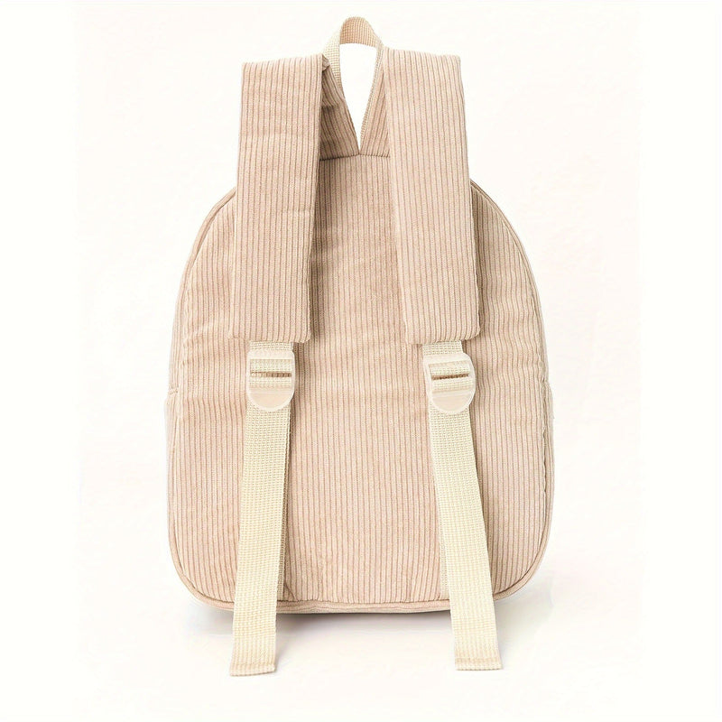 Cute Pink Bear Backpack - Soft Corduroy Material with Adjustable Straps