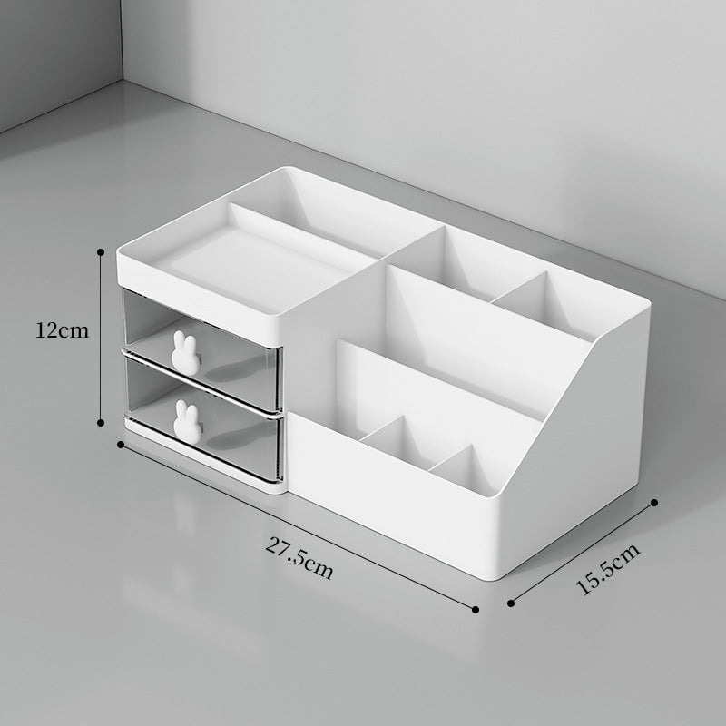 White Drawer-Style Cosmetic Organizer – Multifunctional Jewelry Storage Box for Desk - Minimalist Desk Organizer for Students