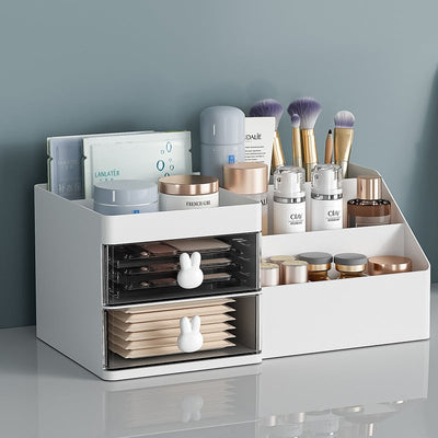 White Drawer-Style Cosmetic Organizer – Multifunctional Jewelry Storage Box for Desk - Minimalist Desk Organizer for Students