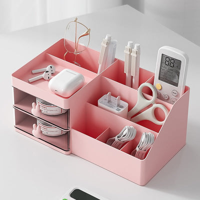 White Drawer-Style Cosmetic Organizer – Multifunctional Jewelry Storage Box for Desk - Minimalist Desk Organizer for Students