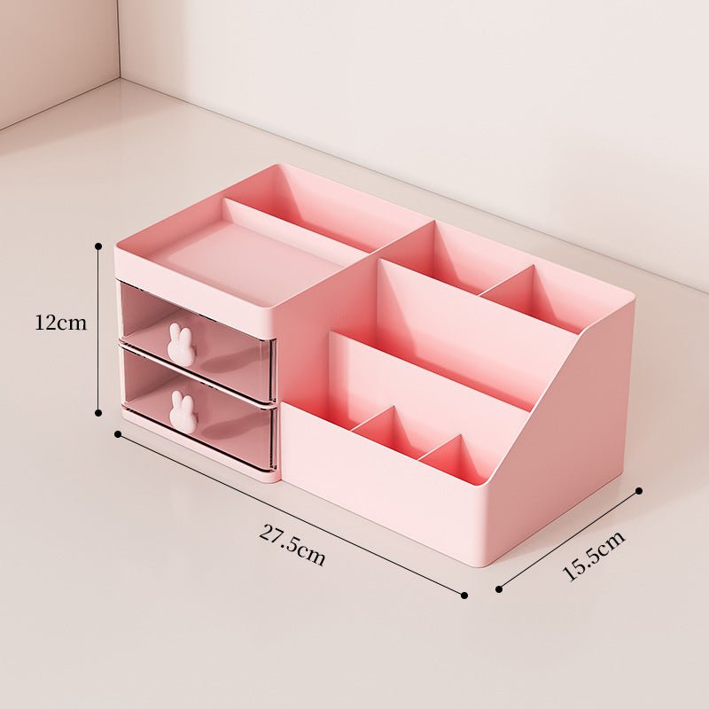 Pink Drawer-Style Cosmetic Organizer - Multifunctional Jewelry Storage Box for Desk - Minimalist Desk Organizer for Students