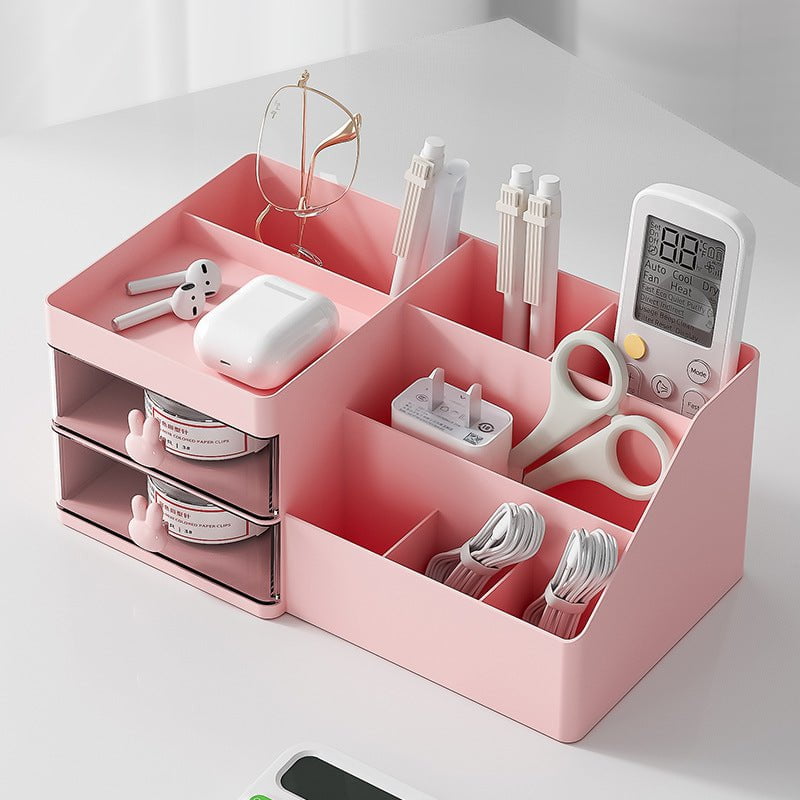 Pink Drawer-Style Cosmetic Organizer - Multifunctional Jewelry Storage Box for Desk - Minimalist Desk Organizer for Students